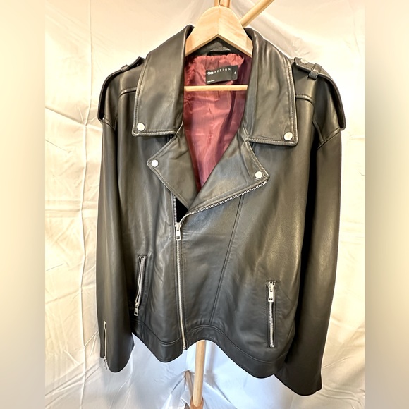 ASOS - Black Leather Motorcycle Jacket, Men’s 4XL (2XL) - Picture 14 of 14